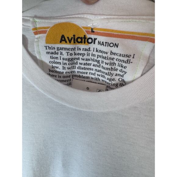 Aviator Nation SMILEY 2 BOYFRIEND TEE - WHITE Womens Sz L NWT $83 - Picture 9 of 11